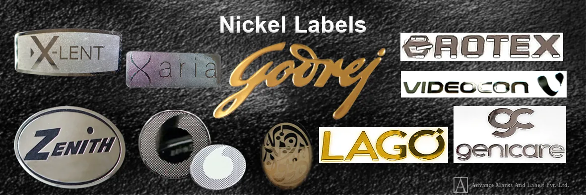 Electroformed nickel labels and chrome-finish metal logos manufactured for consumer and industrial brands