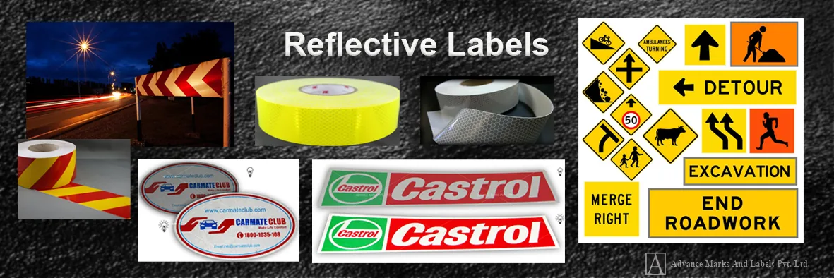 Retro-reflective safety labels and vehicle conspicuity markings manufactured in multiple colours